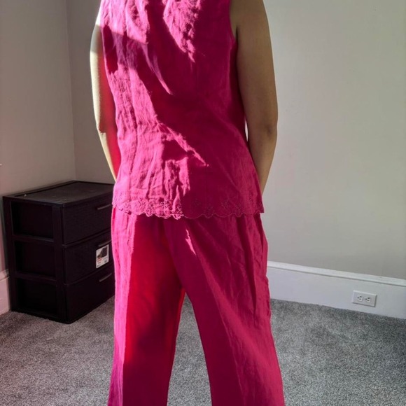 NEW Vintage Y2K Fuchsia linen set button-up embroidered top and capri - Small - Picture 9 of 10